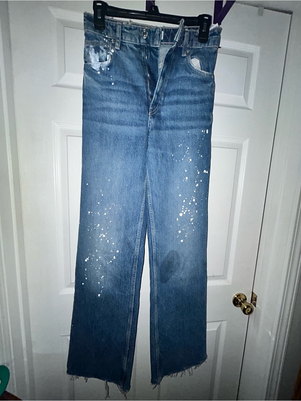 Zara Blue Paint-Splatter Wide-Leg Jeans